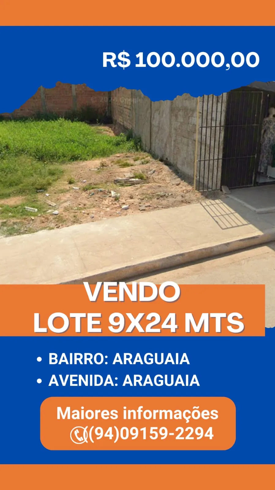 OPORTUNIDADE!! LOTE 9X24 NA AV. ARAGUAIA EM MARABÁ